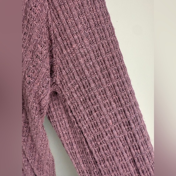 Lucky Brand Pink Waffle Knit Top Women's Small  Keyhole Tie V-Neck Tassel Mauve - Picture 3 of 11